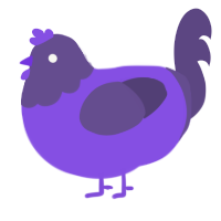 Blurpy, a blurple and overcast chicken with a head pattern