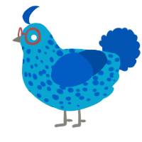 Dave Algebra Class, a cerulean and ultramarine chicken with a speckle pattern