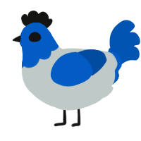 Soon, a silver and ultramarine chicken with a head pattern