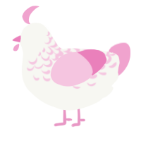 A white and pink chicken with a half-lace pattern