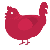 Cher, a crimson chicken with a neck-speckle pattern