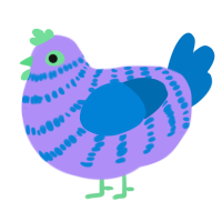 Present, a lilac and sapphire chicken with a bar pattern