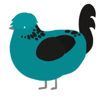 Air Traffic Control, a teal and sable chicken with a neck-speckle pattern