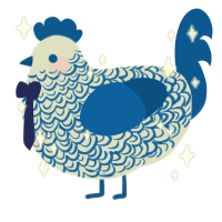 Kaos, a mist and ultramarine chicken with a double-lace pattern