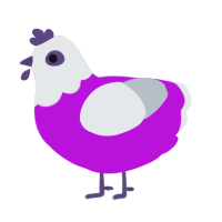 Gem, a amethyst and mist chicken with a head pattern