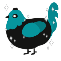 Xyx black, a black and teal chicken with a double-lace pattern