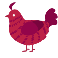 Roostifer, a crimson and maroon chicken with a lace pattern