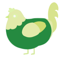 Apple, a viridian and lemon chicken with a head pattern