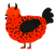 Melancholy, a vermilion and black chicken with a speckle pattern