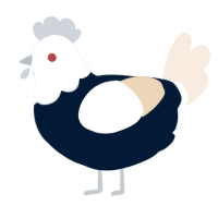 Écrase, a tumblr and cream chicken with a head pattern