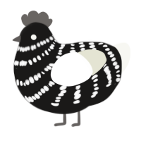 Mew, a sable and white chicken with a bar pattern