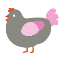 Quack, a ash and pink chicken