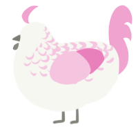 A white and pink chicken with a half-lace pattern