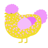 Cheep, a yellow and lavender chicken with a speckle pattern