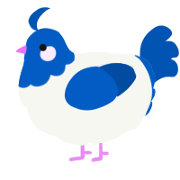 BlueCollar, a white and ultramarine chicken with a head pattern