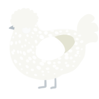 Eyeless Puffball, a white chicken with a speckle pattern