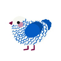 White Rabbit Candy, a white and ultramarine chicken with a lace pattern