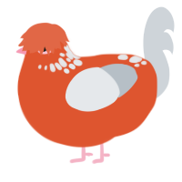 Carrot Cake, a vermilion and mist chicken with a neck-speckle pattern