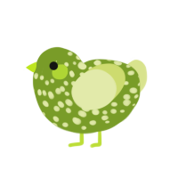 Petri, a chartreuse and lime chicken with a speckle pattern