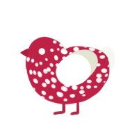 Shroom, a crimson and white chicken with a speckle pattern