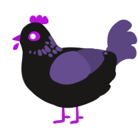 End, a sable and overcast chicken with a neck-speckle pattern