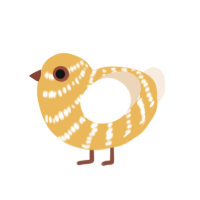 Esme, a honey and cream chicken with a bar pattern