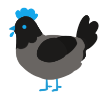 Kcalb, a grey and sable chicken with a head pattern