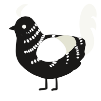 OREORE, a sable and white chicken with a half-bar pattern