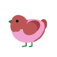 Flora, a pink and red chicken with a head pattern