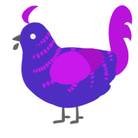 Sick, a indigo and amethyst chicken with a half-bar pattern