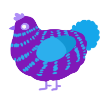 Ourple, a violet and sky chicken with a bar pattern