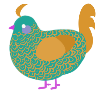 (unnamed), a turquoise and orange chicken with a double-lace pattern