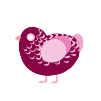 Valensi, a maroon and pink chicken with a half-lace pattern