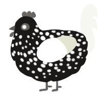 thing, a sable and white chicken with a speckle pattern