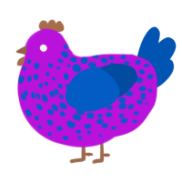 Jay, a amethyst and ultramarine chicken with a speckle pattern