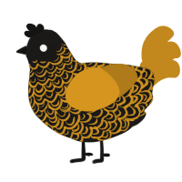 Beneath the Mire, a black and ochre chicken with a double-lace pattern