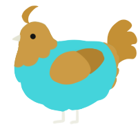 Kaarums, a aqua and gold chicken with a head pattern