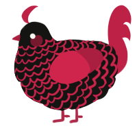 shadow, a black and crimson chicken with a lace pattern