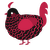 shadow, a black and crimson chicken with a lace pattern