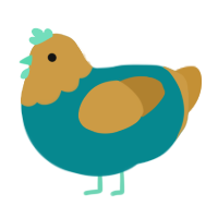 Angoose, a teal and gold chicken with a head pattern