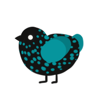 Inverted Polka Miku, a black and teal chicken with a speckle pattern