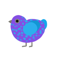 Skyspot, a blurple and sky chicken with a speckle pattern