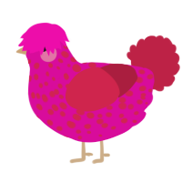 Walter, a fuchsia and crimson chicken with a speckle pattern