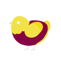 Squeak, a maroon and yellow chicken with a head pattern