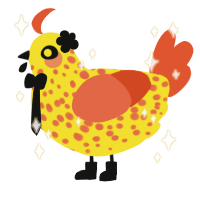 Magma, a yellow and vermilion chicken with a speckle pattern