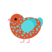 Blueberry Smoothie, a vermilion and aqua chicken with a speckle pattern