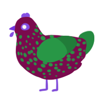 Vlorp, a wine and viridian chicken with a speckle pattern