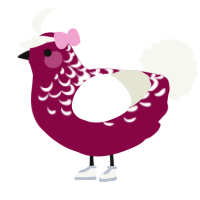 Cheerleader, a maroon and white chicken with a half-lace pattern