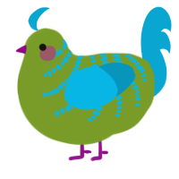 Real Eyes Realize, a chartreuse and cerulean chicken with a half-bar pattern