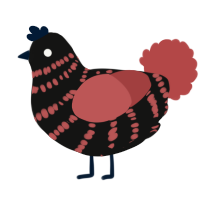 Shadow the Hedgehog, a black and red chicken with a bar pattern